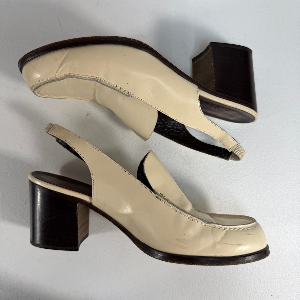 VTG 90s Anne Klein 8 Slingback Chunky Loafer Bratz Block Heel Leather Tan Italy - Picture 4 of 12